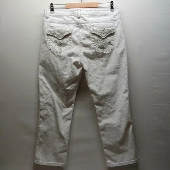 Venus Jeans Women's Size 10 White Embroidered Rhinestone Bling Ankle Crop GUC - Picture 5 of 11